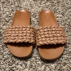 Braided Tan Slide Sandals